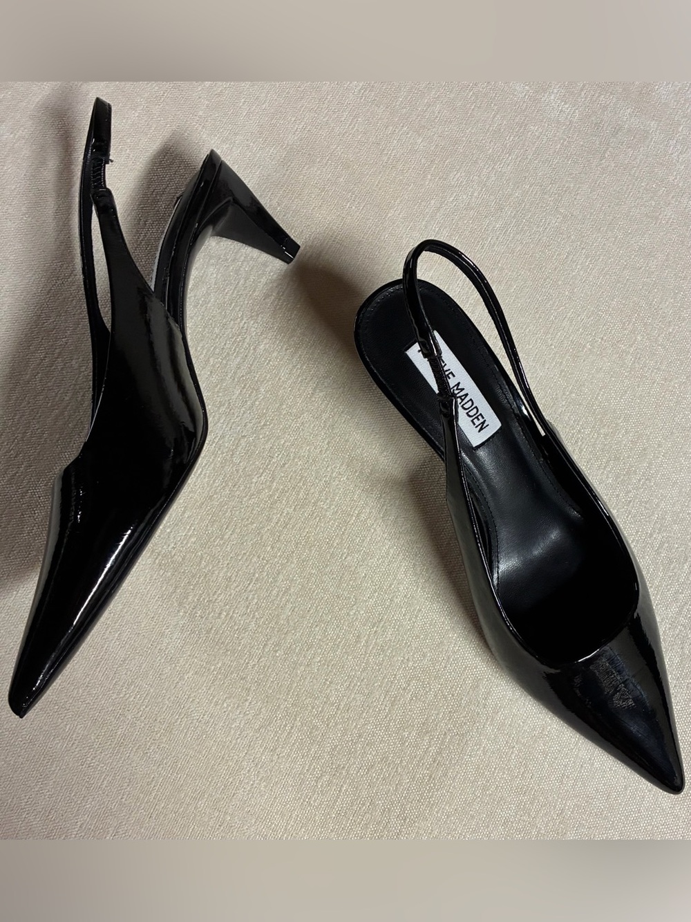 Steve Madden Black Patent Pointed Toe Slingback Kitten Heels Pumps